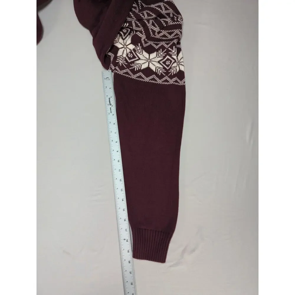 Weatherproof Vintage Mens 1/4 Zip Sweater Fair Isle Knit Cotton Burgundy L